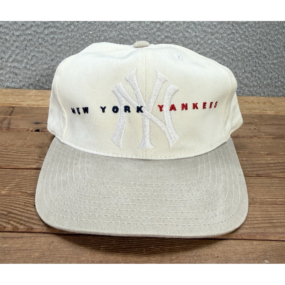 Vintage New York Yankees Hat Adult Off White Strap Back Cap MLB Baseball Y2K